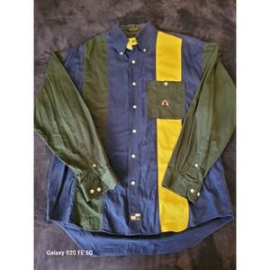 Vintage URGENT GEAR Sportswear Colorblock Wide Stripe Button Down Shirt Men L